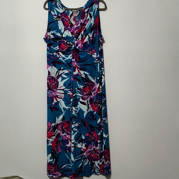 Catherines Maxi Dress Size 1X P Blue & Pink Floral Twist Tie Tropical Print - Picture 6 of 14